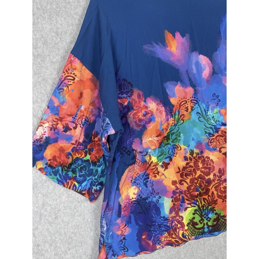 Soft Surroundings Blouse PL Blue Ultraviolet Floral Anniah Top Boho Artsy 3/4 - Picture 5 of 11
